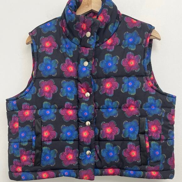 Lisa Says Gah Mandinga Floral Graphic Print Colorful Puffer Crop Vest - Medium - Picture 4 of 10